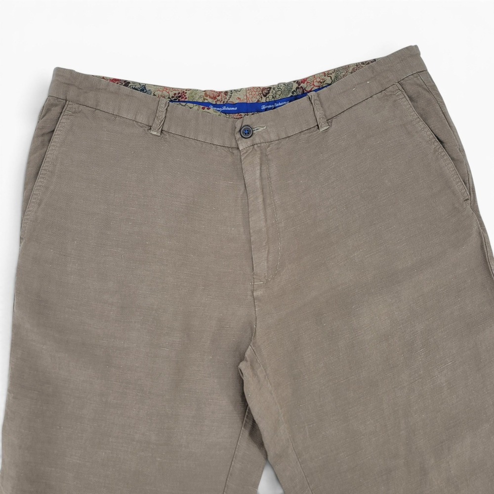 Tommy Bahama Mens 38x30 Linen Blend Chino Pants Tan Flat Front Casual Beachwear - Picture 3 of 6